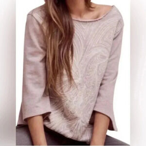 ANTHROPOLOGIE AKEMI + KIN pink Beaded Phoenix Bird Bell Sleeve Shirt Sz Small